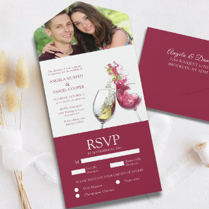 Elegantes Rot- und Weißwein-Tanzfoto Hochzeit All In One Einladung