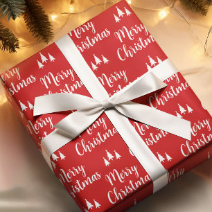 Elegantes Rot-Weiß-Baum-Muster Frohe Weihnachten Geschenkpapier