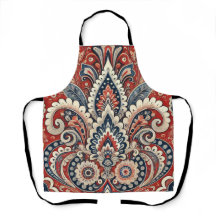 Elegantes Rot, Weiß & Blau Paisley-Blumenmuster