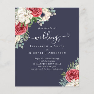 Elegantes Rot-Weiß-Blaues Blumiges Hochzeitsbudget Flyer
