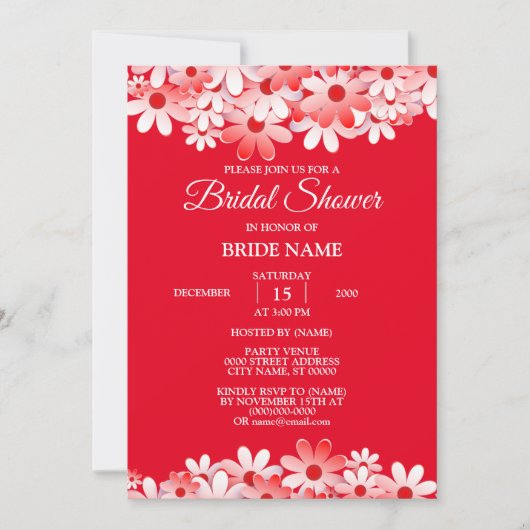 Elegantes Rot-Weiß-Brautparty-Party Einladung (Vorderseite)