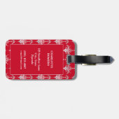 Elegantes Rot-Weiß-Damask-Monogramm Gepäckanhänger (Rückseite horizontal)