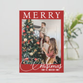 Elegantes Rot-Weiß-Foto Weihnachten (Stehend Vorderseite)