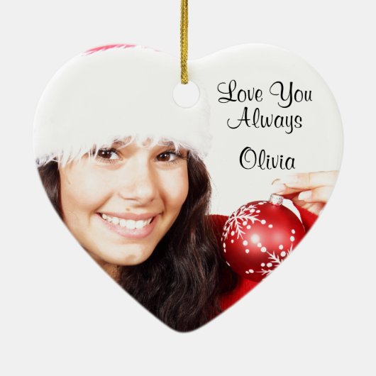 Elegantes Rot, Weiß und Gold Weihnachten | FOTO Keramik Ornament (Hinten)