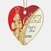 Elegantes Rot, Weiß und Gold Weihnachten | FOTO Keramik Ornament (Links)