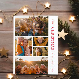 Elegantes Rot & Weiß Weihnachten 5 Foto Collage In