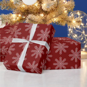 Elegantes Rot-Weiß-Weihnachts-Schneemuster Geschenkpapier