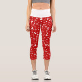 Elegantes Rot-Weiß-Weihnachtsmuster Capri Leggings (Vorderseite)