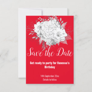 ELEGANTES ROT WEIßES BLUMEN SAVE THE DATE RSVP KARTE