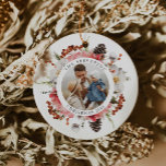 Elegantes Rote Flora Foto Weihnachten Keramik Ornament<br><div class="desc">Elegante Weihnachtsschmuck aus der Roten Blüte. Gut als Geschenk für die Familie. Klicken Sie auf Personalisieren,  um Ihr Foto zu bearbeiten und hinzuzufügen. Cava Party Design</div>