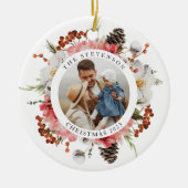 Elegantes Rote Flora Foto Weihnachten Keramik Ornament (Vorne)