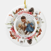 Elegantes Rote Flora Foto Weihnachten Keramik Ornament (Hinten)