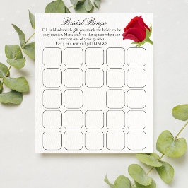 Elegantes Rote Rose Brautparty Bingo Game