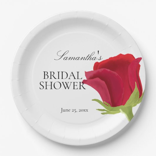 Elegantes Rote Rose Brautparty Pappteller (Vorderseite)