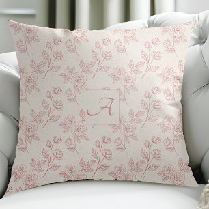 Elegantes Rote Rose Paper Chintz Monogram Kissen