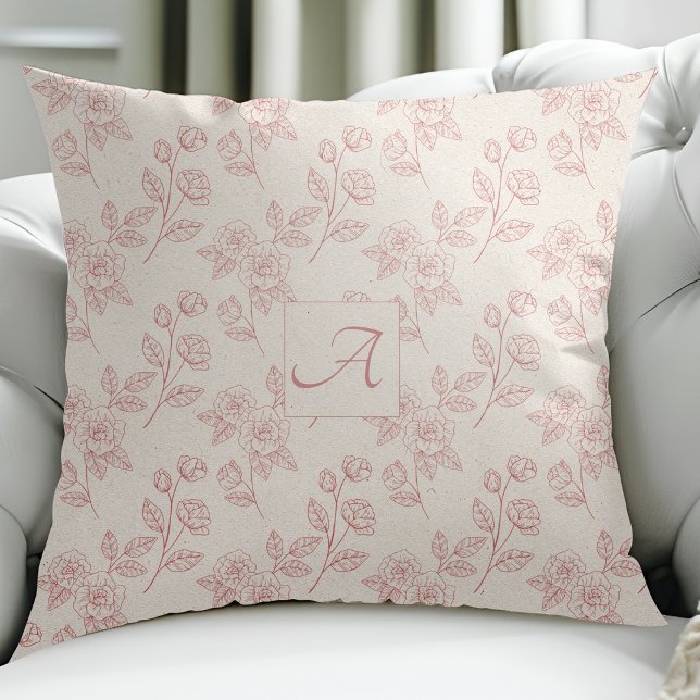 Elegantes Rote Rose Paper Chintz Monogram Kissen (Von Creator hochgeladen)