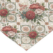 Elegantes Rote Rose Pastel Green Tiles Shabby Chic Großer Tischläufer (Ecke)