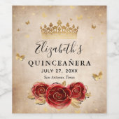 Elegantes Rote Rose- und Goldkronenpapier Weinetikett (Einzelnes Label)