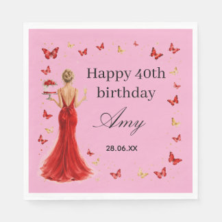 Elegantes rotes 40. Geburtstags-Kleid mit Schmette Serviette