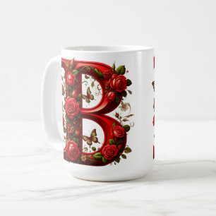 Elegantes rotes B mit Rosen und Schmetterling Kaffeetasse