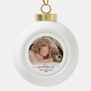 Elegantes rotes Baby's 1. Keramik Kugel-Ornament