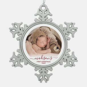 Elegantes rotes Baby's 1. Schneeflocken Zinn-Ornament