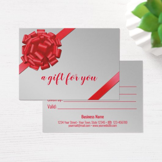 Elegantes rotes Band mit Bow-Geschenkgutschein (Schreibtisch)