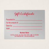 Elegantes rotes Band mit Bow-Geschenkgutschein (Rückseite)