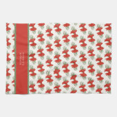 Elegantes rotes Band mit Grün Monogramm Name Geschirrtuch (Horizontal)