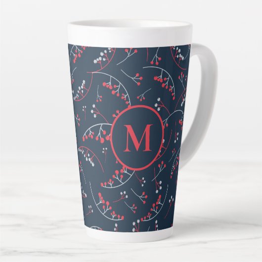 Elegantes rotes Beerenmuster mit Monogramm Milchtasse (Rechte Ecke)