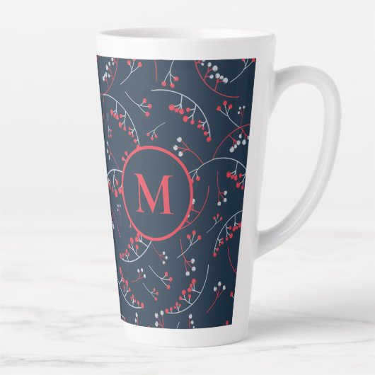 Elegantes rotes Beerenmuster mit Monogramm Milchtasse (Rechts)