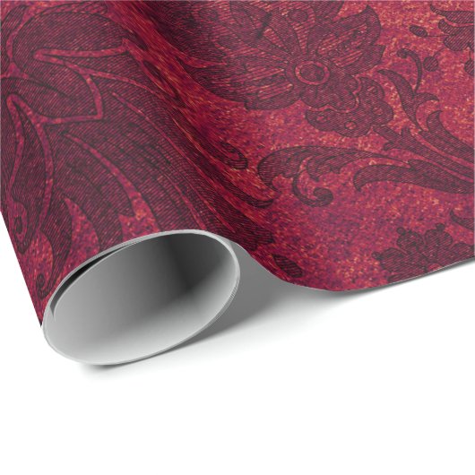 Elegantes rotes, blaues Damastenmuster Geschenkpapier (Rolleneckpunkt)
