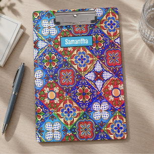 Elegantes rotes blaues mexikanisches Talavera-Flie Klemmbrett