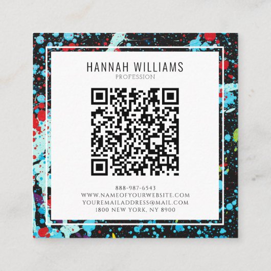 Elegantes rotes blaues Qr-Code Farbiges gestrichen Quadratische Visitenkarte (Rückseite)