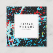 Elegantes rotes blaues Qr-Code Farbiges gestrichen Quadratische Visitenkarte (Vorderseite)