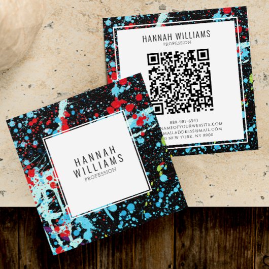 Elegantes rotes blaues Qr-Code Farbiges gestrichen Quadratische Visitenkarte