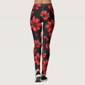 Elegantes rotes Blume-Muster Leggings (Rückseite)