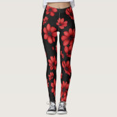 Elegantes rotes Blume-Muster Leggings (Vorderseite)