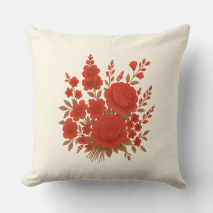 Elegantes rotes Blumenbouquet mit romantischen Ros Kissen