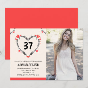 Elegantes rotes Blumenherz zum 37. Geburtstag für Einladung