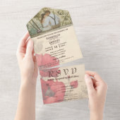 Elegantes Rotes Blumenmohnchen auf Cremes Couple F All In One Einladung (Abreißen)