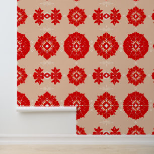 Elegantes rotes Blumenmuster auf Beige Tapete
