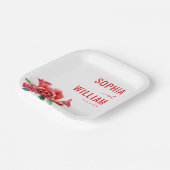 Elegantes rotes Blumenmuster Pappteller (Gewinkelt)