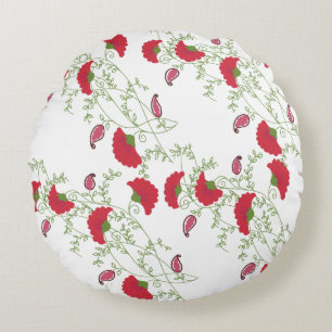 Elegantes rotes Blumenstickereimuster-Wurfkissen Rundes Kissen