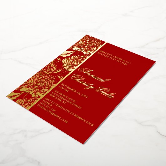 Elegantes Rotes Botanisches Wohltätigkeit Gala Par Folieneinladung (Gedreht)