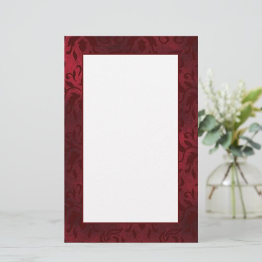 Elegantes rotes Damask Schreibpapier Briefpapier (Stehend Vorderseite)