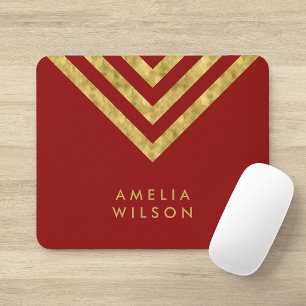 Elegantes rotes Faux-Gold-Namens-Chevron-Geometris Mousepad