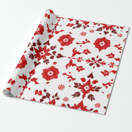 Elegantes, rotes Floral Symmetry Wrapping Paper Geschenkpapier