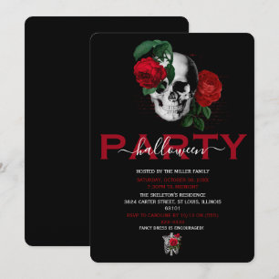 Elegantes rotes florales Totenkopf-Erwachsenen-Hal Einladung