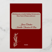 Elegantes Rotes Foto Folien Feiertagskarte (Rückseite)